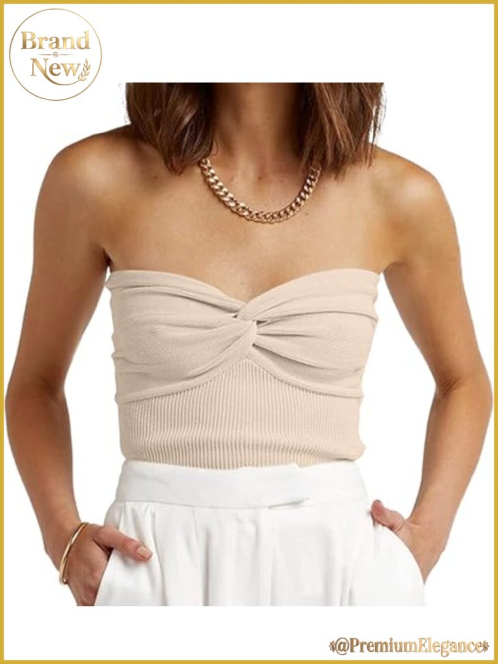 Ribbed Twist Knot Strapless Tube Top Sleeveless Slim Fit
